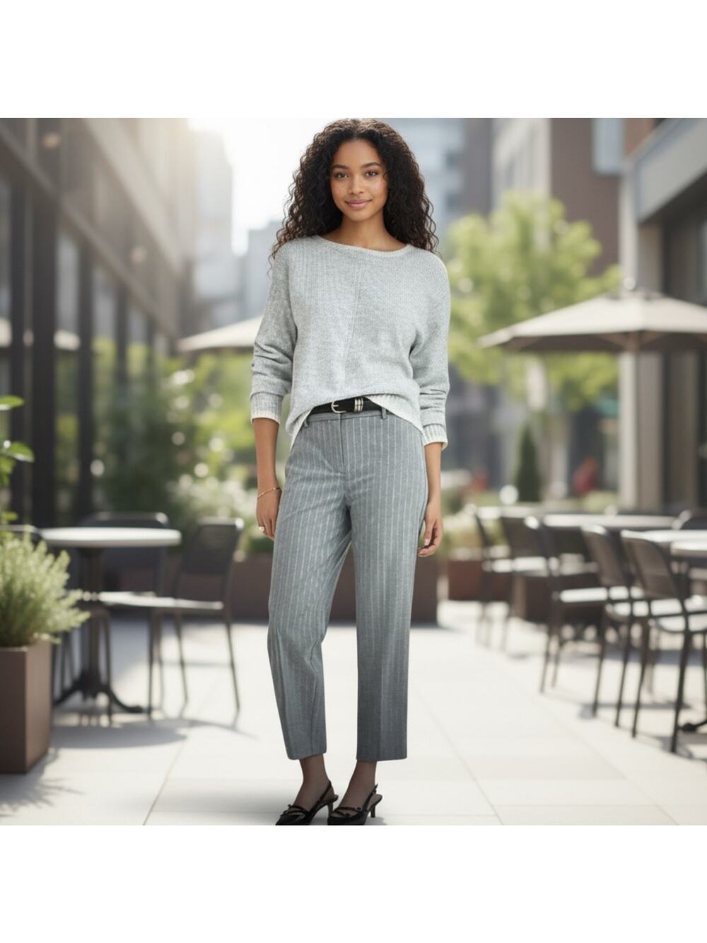 LOFT Riviera Ankle Slim Pants in Grey Plaid Size 12P